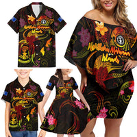 Northern Mariana Islands Family Matching Off Shoulder Short Dress and Hawaiian Shirt Octopus Plumeria Polynesian Tattoo DT02 - Polynesian Pride