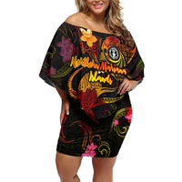 Northern Mariana Islands Family Matching Off Shoulder Short Dress and Hawaiian Shirt Octopus Plumeria Polynesian Tattoo DT02 Mom's Dress Black - Polynesian Pride
