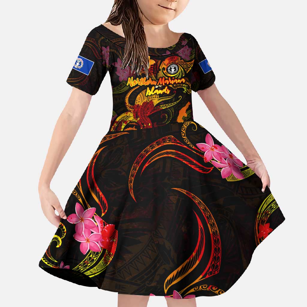Northern Mariana Islands Family Matching Summer Maxi Dress and Hawaiian Shirt Octopus Plumeria Polynesian Tattoo DT02 Daughter's Dress Black - Polynesian Pride