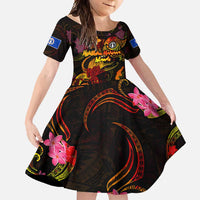 Northern Mariana Islands Family Matching Tank Maxi Dress and Hawaiian Shirt Octopus Plumeria Polynesian Tattoo DT02 Daughter's Dress Black - Polynesian Pride