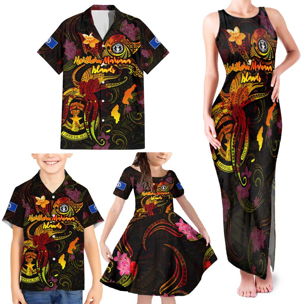 Northern Mariana Islands Family Matching Tank Maxi Dress and Hawaiian Shirt Octopus Plumeria Polynesian Tattoo DT02 - Polynesian Pride