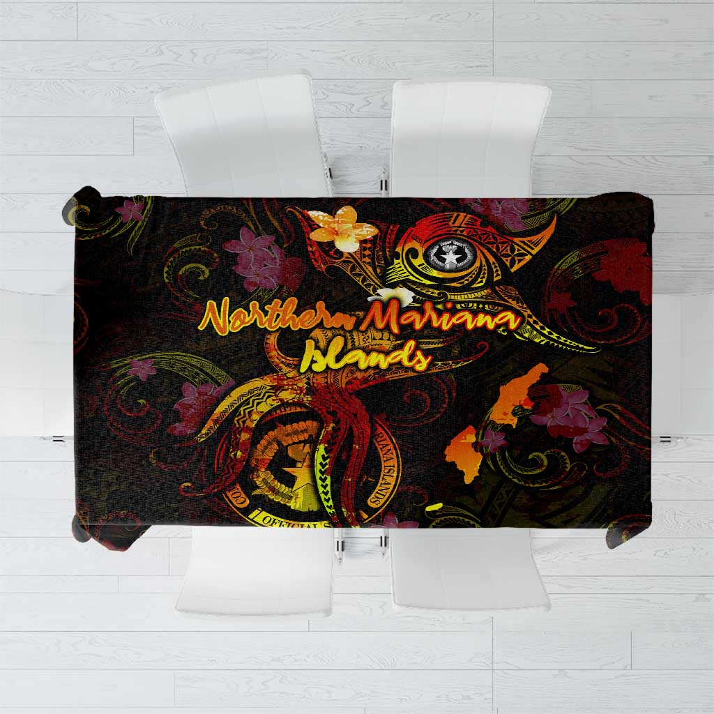Northern Mariana Islands Tablecloth Octopus Plumeria Polynesian Tattoo DT02 Black - Polynesian Pride