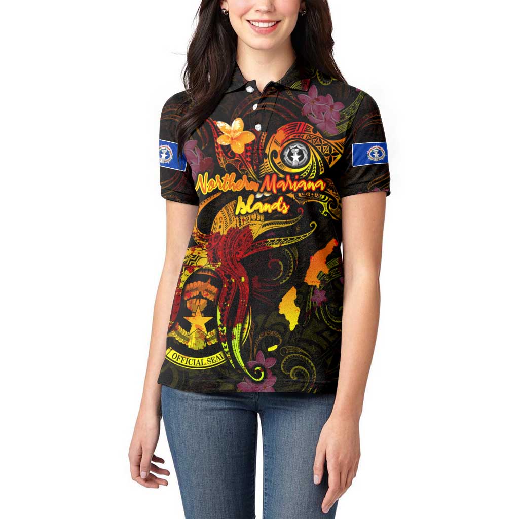 Northern Mariana Islands Women Polo Shirt Octopus Plumeria Polynesian Tattoo DT02 - Polynesian Pride