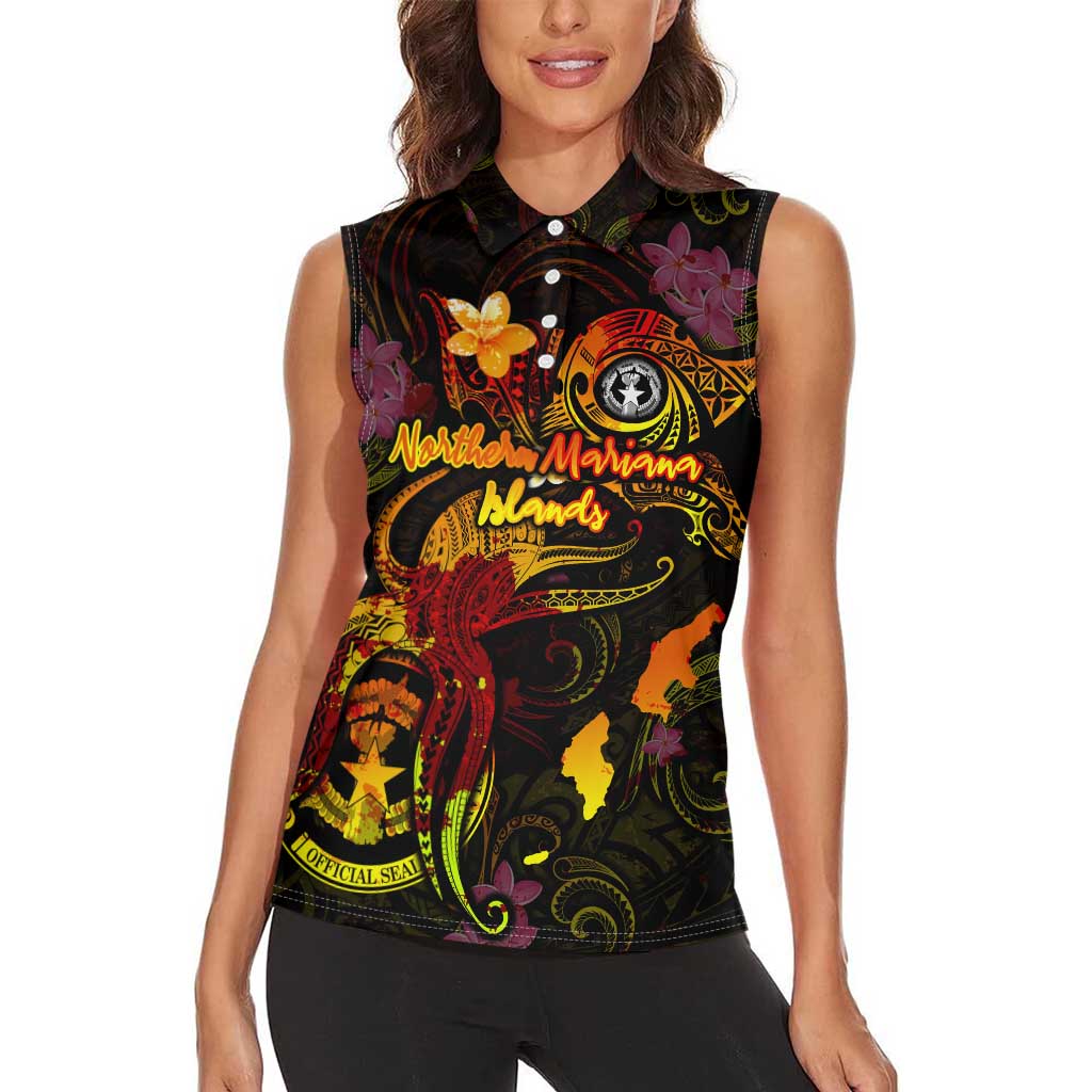 Northern Mariana Islands Women Sleeveless Polo Shirt Octopus Plumeria Polynesian Tattoo DT02 - Polynesian Pride