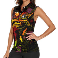 Northern Mariana Islands Women Sleeveless Polo Shirt Octopus Plumeria Polynesian Tattoo DT02 - Polynesian Pride