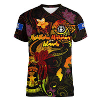 Northern Mariana Islands Women V-Neck T-Shirt Octopus Plumeria Polynesian Tattoo DT02 Female Black - Polynesian Pride