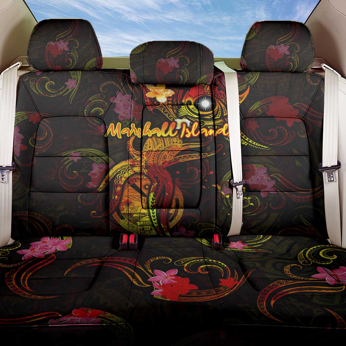 Marshall Islands Back Car Seat Cover Octopus Plumeria Polynesian Tattoo
