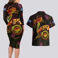 Marshall Islands Couples Matching Long Sleeve Bodycon Dress and Hawaiian Shirt Octopus Plumeria Polynesian Tattoo DT02 - Polynesian Pride