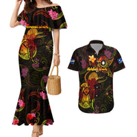 Marshall Islands Couples Matching Mermaid Dress and Hawaiian Shirt Octopus Plumeria Polynesian Tattoo DT02 Black - Polynesian Pride