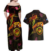 Marshall Islands Couples Matching Off Shoulder Maxi Dress and Hawaiian Shirt Octopus Plumeria Polynesian Tattoo DT02 - Polynesian Pride