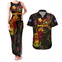 Marshall Islands Couples Matching Tank Maxi Dress and Hawaiian Shirt Octopus Plumeria Polynesian Tattoo DT02 Black - Polynesian Pride