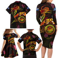 Marshall Islands Family Matching Long Sleeve Bodycon Dress and Hawaiian Shirt Octopus Plumeria Polynesian Tattoo DT02 - Polynesian Pride