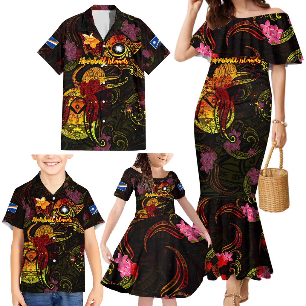 Marshall Islands Family Matching Mermaid Dress and Hawaiian Shirt Octopus Plumeria Polynesian Tattoo DT02 - Polynesian Pride
