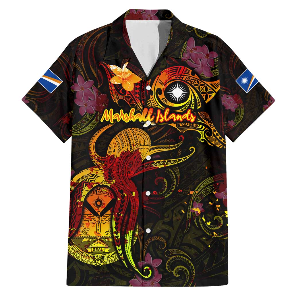 Marshall Islands Family Matching Mermaid Dress and Hawaiian Shirt Octopus Plumeria Polynesian Tattoo DT02 Dad's Shirt - Short Sleeve Black - Polynesian Pride