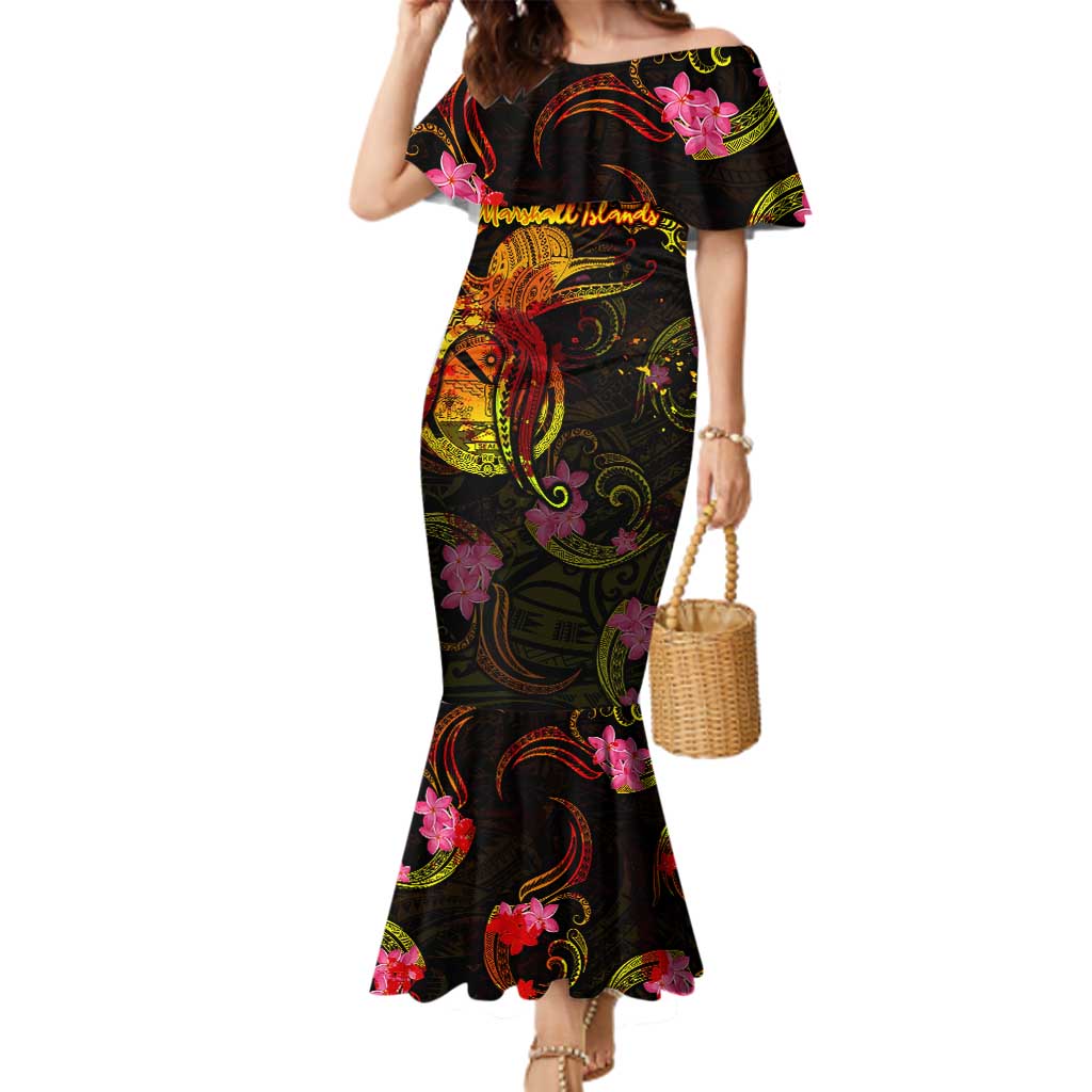 Marshall Islands Family Matching Mermaid Dress and Hawaiian Shirt Octopus Plumeria Polynesian Tattoo DT02 Mom's Dress Black - Polynesian Pride