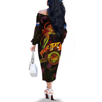 Marshall Islands Family Matching Off The Shoulder Long Sleeve Dress and Hawaiian Shirt Octopus Plumeria Polynesian Tattoo DT02 - Polynesian Pride