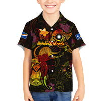 Marshall Islands Family Matching Off The Shoulder Long Sleeve Dress and Hawaiian Shirt Octopus Plumeria Polynesian Tattoo DT02 Son's Shirt Black - Polynesian Pride