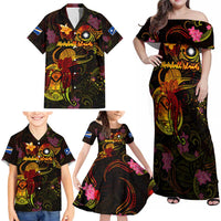Marshall Islands Family Matching Off Shoulder Maxi Dress and Hawaiian Shirt Octopus Plumeria Polynesian Tattoo DT02 - Polynesian Pride