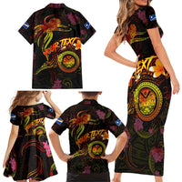 Marshall Islands Family Matching Short Sleeve Bodycon Dress and Hawaiian Shirt Octopus Plumeria Polynesian Tattoo DT02 - Polynesian Pride