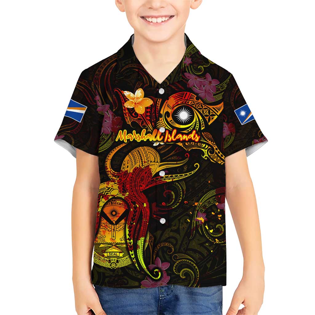 Marshall Islands Family Matching Short Sleeve Bodycon Dress and Hawaiian Shirt Octopus Plumeria Polynesian Tattoo DT02 Son's Shirt Black - Polynesian Pride