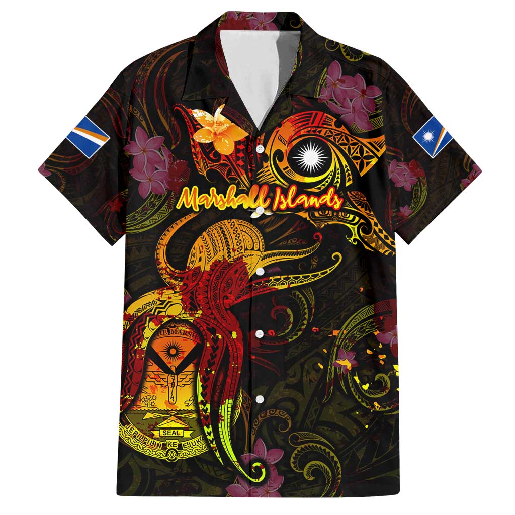Marshall Islands Family Matching Summer Maxi Dress and Hawaiian Shirt Octopus Plumeria Polynesian Tattoo DT02 Dad's Shirt - Short Sleeve Black - Polynesian Pride