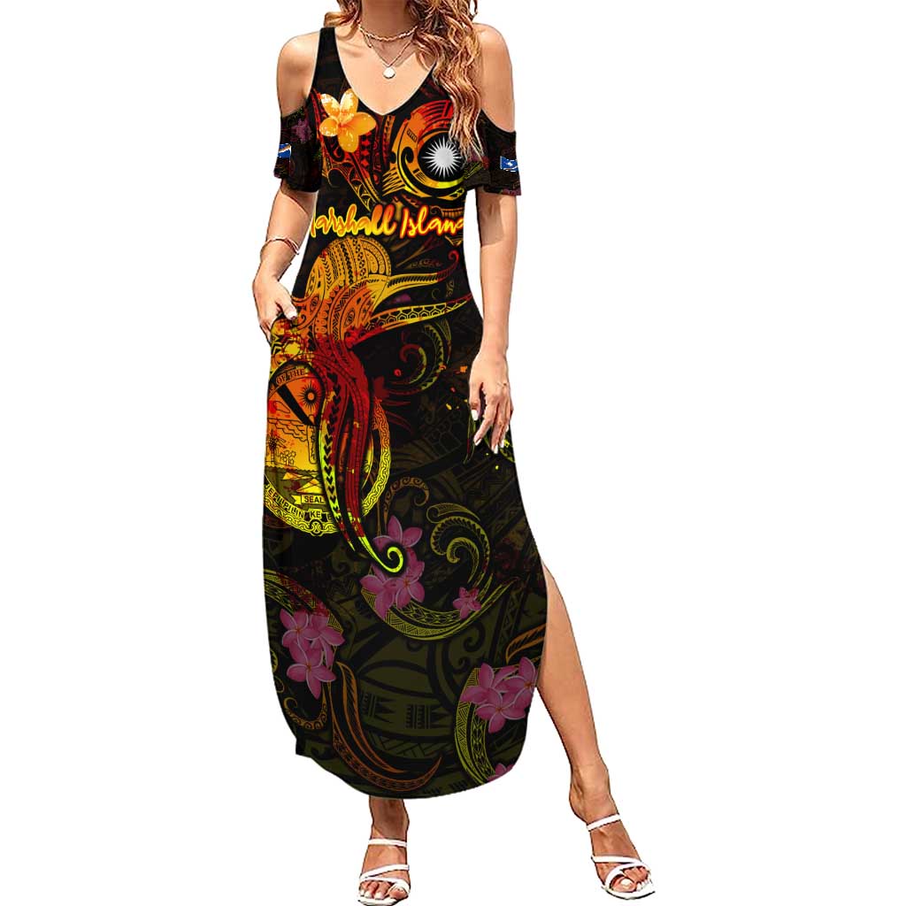 Marshall Islands Family Matching Summer Maxi Dress and Hawaiian Shirt Octopus Plumeria Polynesian Tattoo DT02 Mom's Dress Black - Polynesian Pride