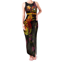 Marshall Islands Family Matching Tank Maxi Dress and Hawaiian Shirt Octopus Plumeria Polynesian Tattoo DT02 Mom's Dress Black - Polynesian Pride