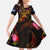 Marshall Islands Kid Short Sleeve Dress Octopus Plumeria Polynesian Tattoo