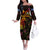 Marshall Islands Off The Shoulder Long Sleeve Dress Octopus Plumeria Polynesian Tattoo