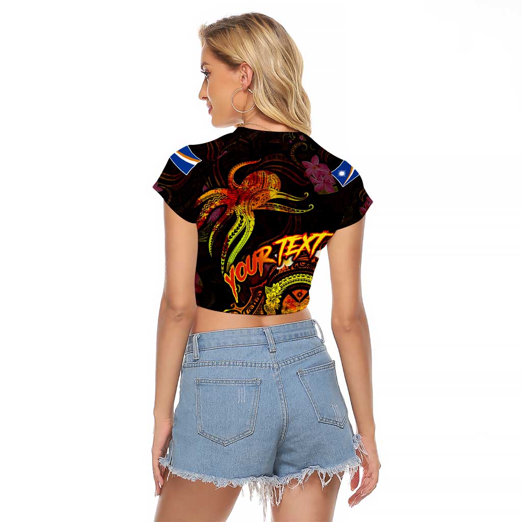 Marshall Islands Raglan Cropped T Shirt Octopus Plumeria Polynesian Tattoo