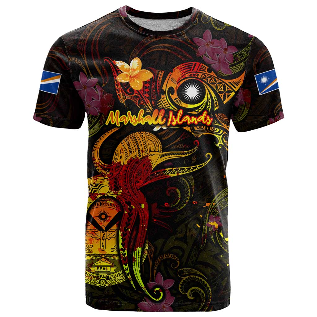 Marshall Islands T Shirt Octopus Plumeria Polynesian Tattoo DT02 Black - Polynesian Pride