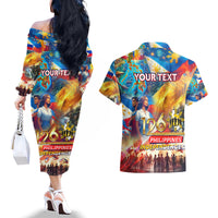 Custom The Philippines 126th Independence Anniversary Couples Matching Off The Shoulder Long Sleeve Dress and Hawaiian Shirt Art Style DT02 - Polynesian Pride
