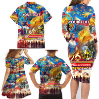 Custom The Philippines 126th Independence Anniversary Family Matching Long Sleeve Bodycon Dress and Hawaiian Shirt Art Style DT02 - Polynesian Pride