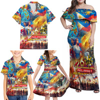 Custom The Philippines 126th Independence Anniversary Family Matching Off Shoulder Maxi Dress and Hawaiian Shirt Art Style DT02 - Polynesian Pride