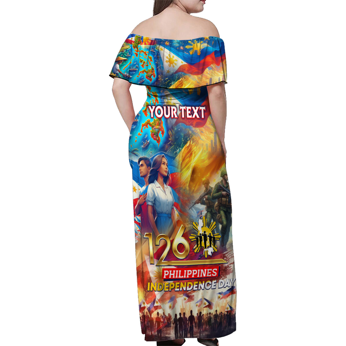 Custom The Philippines 126th Independence Anniversary Family Matching Off Shoulder Maxi Dress and Hawaiian Shirt Art Style DT02 - Polynesian Pride
