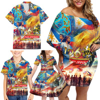 Custom The Philippines 126th Independence Anniversary Family Matching Off Shoulder Short Dress and Hawaiian Shirt Art Style DT02 - Polynesian Pride