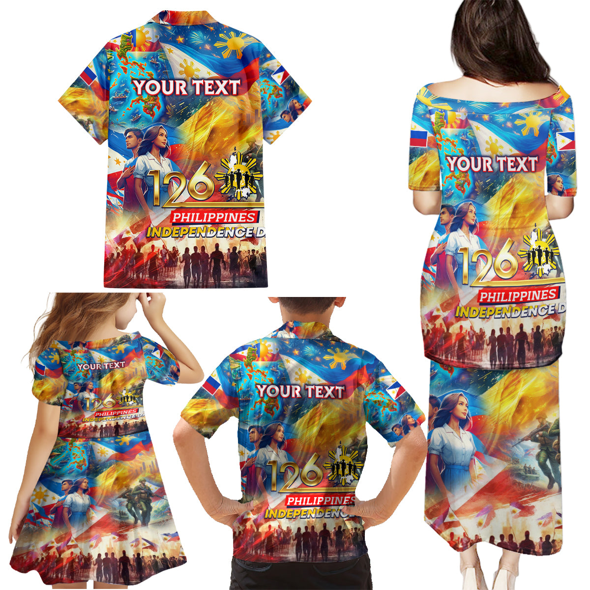 Custom The Philippines 126th Independence Anniversary Family Matching Puletasi and Hawaiian Shirt Art Style DT02 - Polynesian Pride
