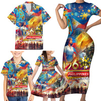 Custom The Philippines 126th Independence Anniversary Family Matching Short Sleeve Bodycon Dress and Hawaiian Shirt Art Style DT02 - Polynesian Pride