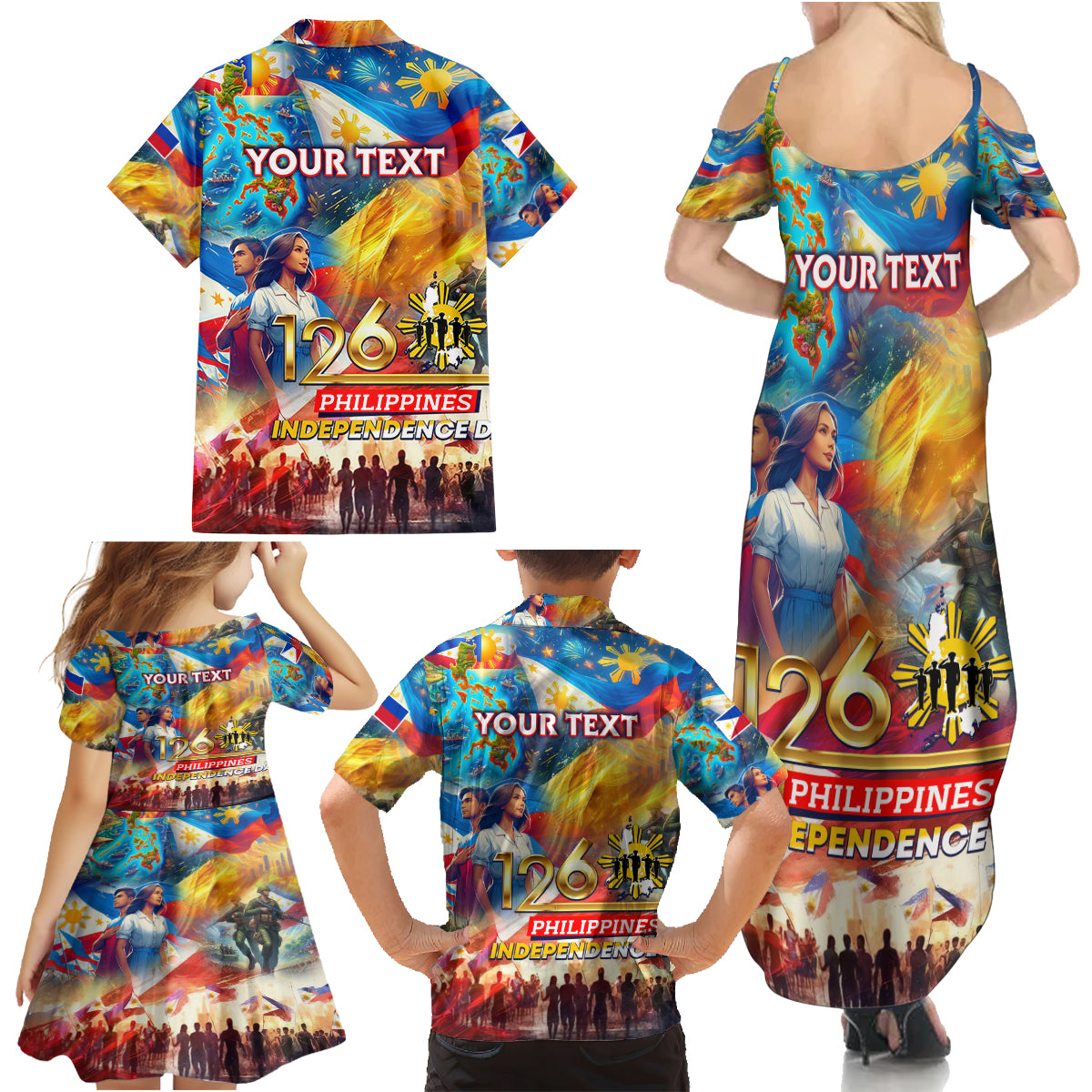 Custom The Philippines 126th Independence Anniversary Family Matching Summer Maxi Dress and Hawaiian Shirt Art Style DT02 - Polynesian Pride