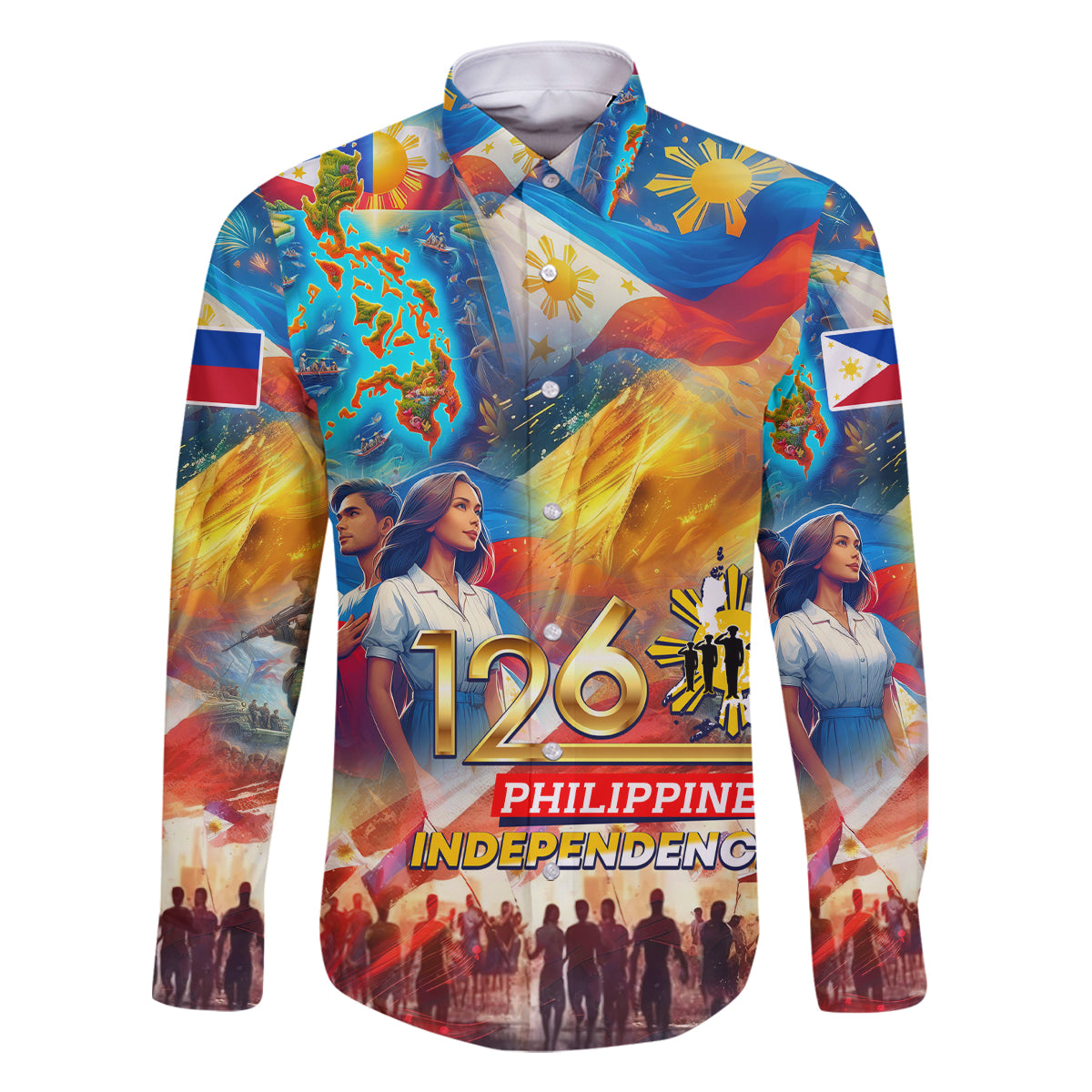 Custom The Philippines 126th Independence Anniversary Family Matching Summer Maxi Dress and Hawaiian Shirt Art Style DT02 Dad's Shirt - Long Sleeve Art - Polynesian Pride