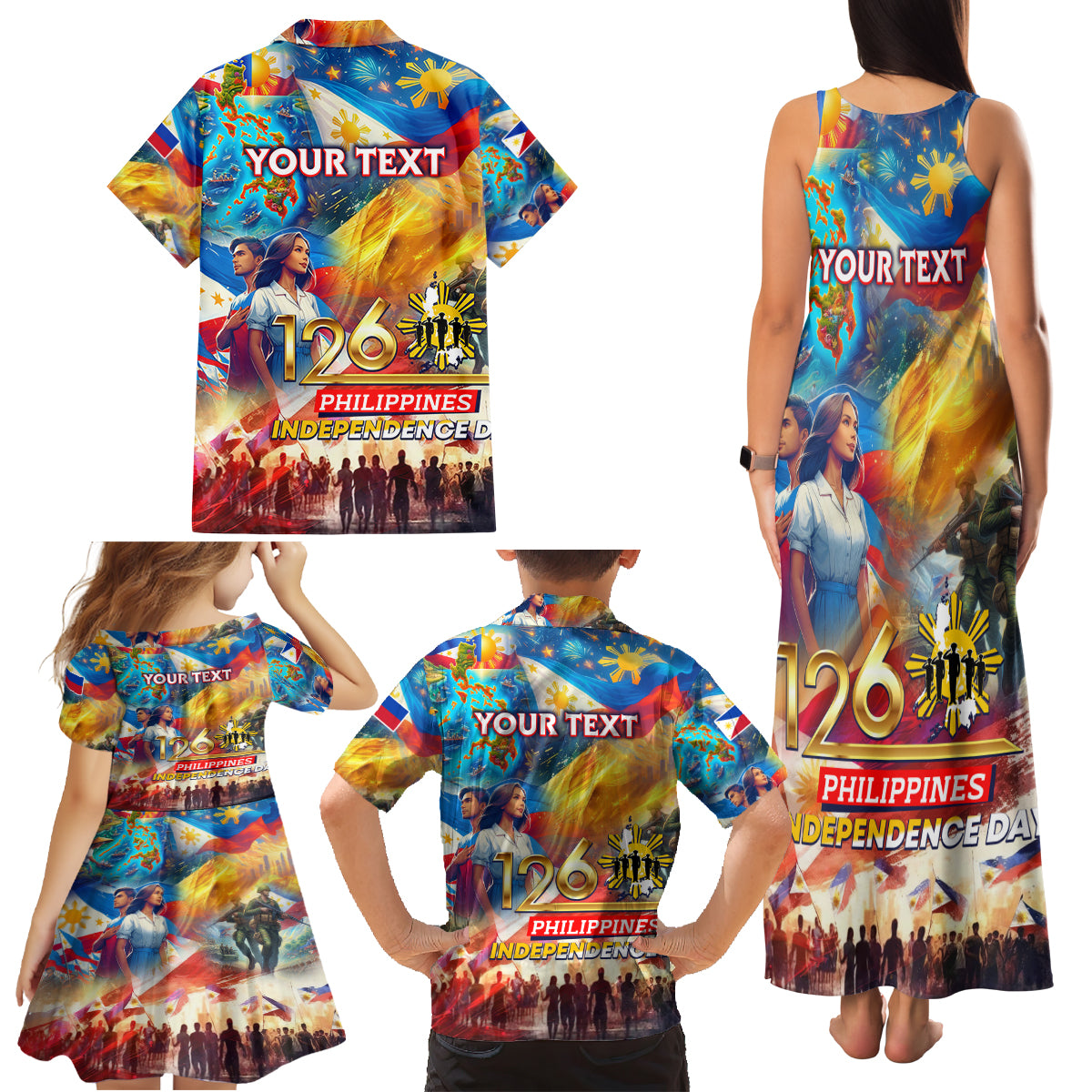 Custom The Philippines 126th Independence Anniversary Family Matching Tank Maxi Dress and Hawaiian Shirt Art Style DT02 - Polynesian Pride
