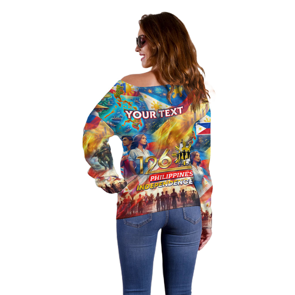 Custom The Philippines 126th Independence Anniversary Off Shoulder Sweater Art Style