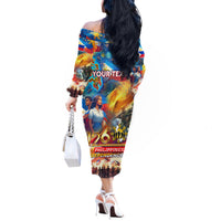 Custom The Philippines 126th Independence Anniversary Off The Shoulder Long Sleeve Dress Art Style DT02 - Polynesian Pride