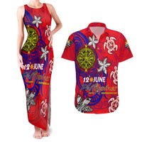 Personalized Philippines 12 June Independence Day Couples Matching Tank Maxi Dress and Hawaiian Shirt Polynesian Turtle Plumeria DT02 Red - Polynesian Pride