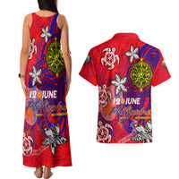 Personalized Philippines 12 June Independence Day Couples Matching Tank Maxi Dress and Hawaiian Shirt Polynesian Turtle Plumeria DT02 - Polynesian Pride