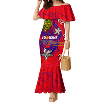Personalized Philippines 12 June Independence Day Family Matching Mermaid Dress and Hawaiian Shirt Polynesian Turtle Plumeria DT02 Mom's Dress Red - Polynesian Pride