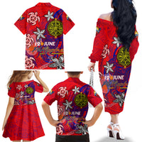 Personalized Philippines 12 June Independence Day Family Matching Off The Shoulder Long Sleeve Dress and Hawaiian Shirt Polynesian Turtle Plumeria DT02 - Polynesian Pride