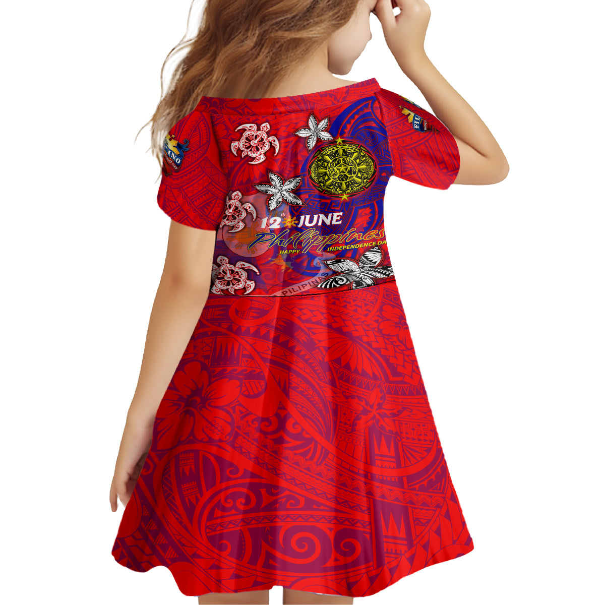 Personalized Philippines 12 June Independence Day Family Matching Off Shoulder Short Dress and Hawaiian Shirt Polynesian Turtle Plumeria DT02 - Polynesian Pride
