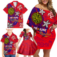 Personalized Philippines 12 June Independence Day Family Matching Off Shoulder Short Dress and Hawaiian Shirt Polynesian Turtle Plumeria DT02 - Polynesian Pride