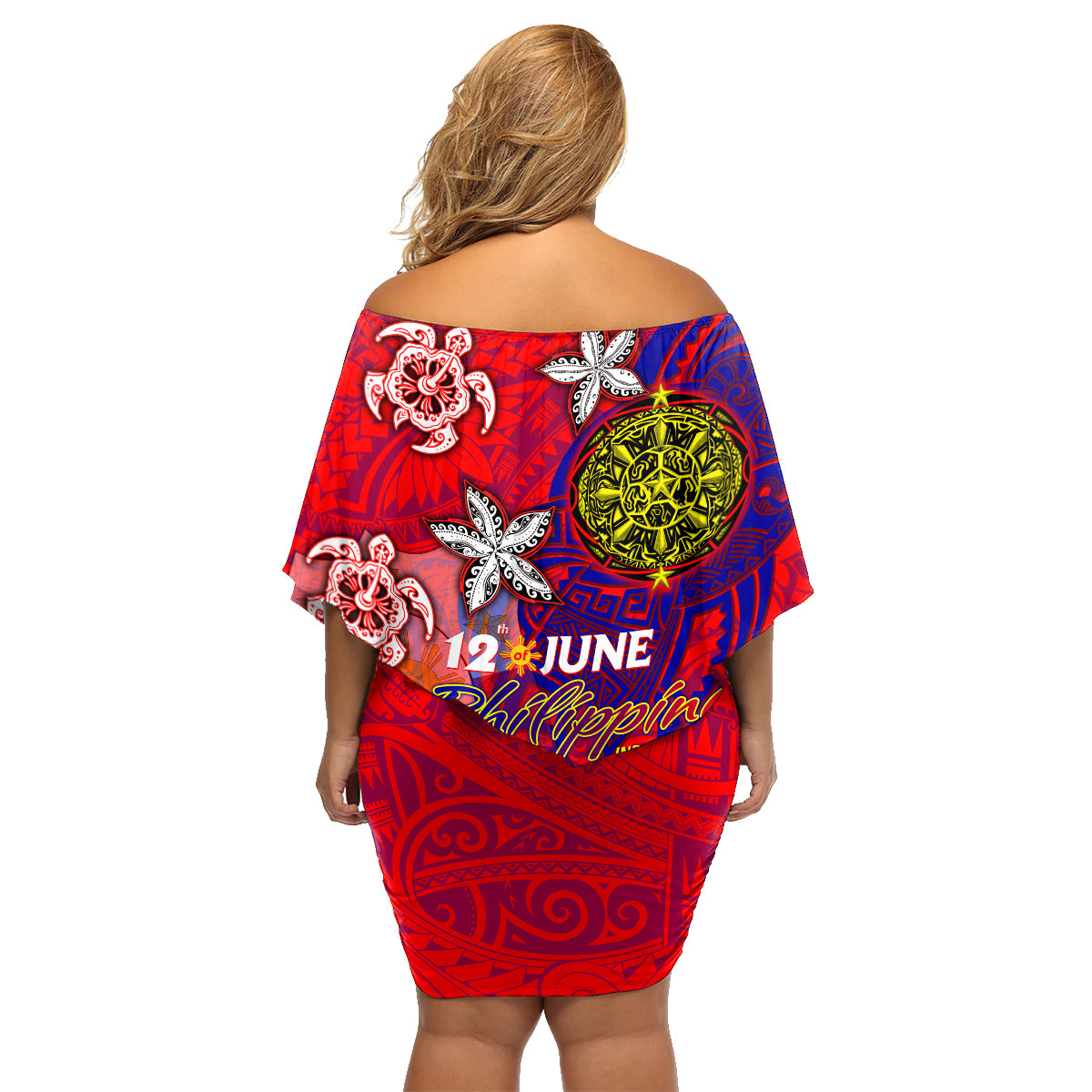 Personalized Philippines 12 June Independence Day Family Matching Off Shoulder Short Dress and Hawaiian Shirt Polynesian Turtle Plumeria DT02 - Polynesian Pride
